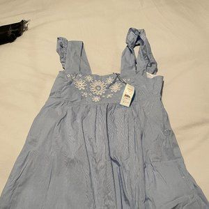 Draper James NWT Babydoll Awning Dress in Blue and White Pattern, Size Small